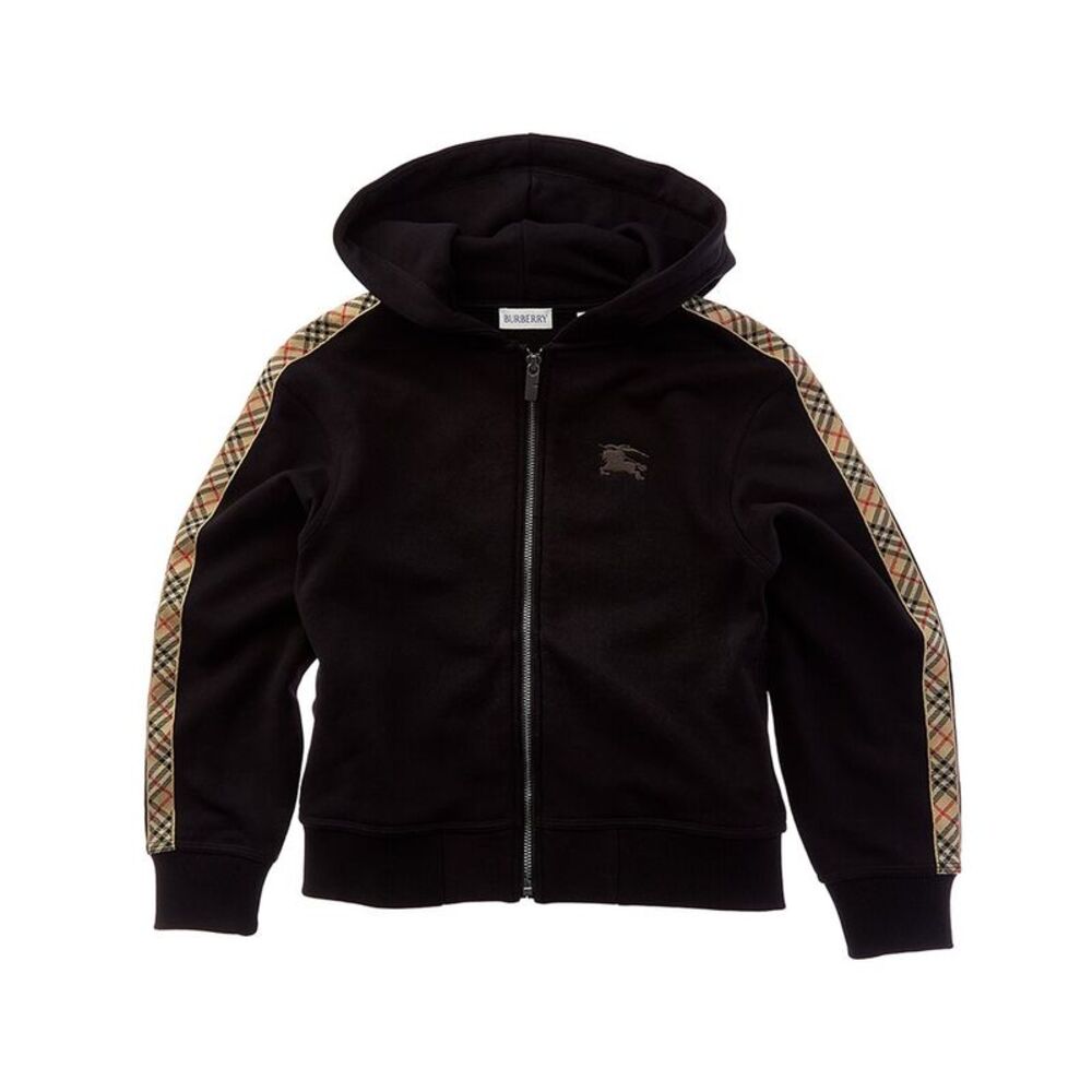 Burberry Girls  Check Trim Zip Hoodie, Black